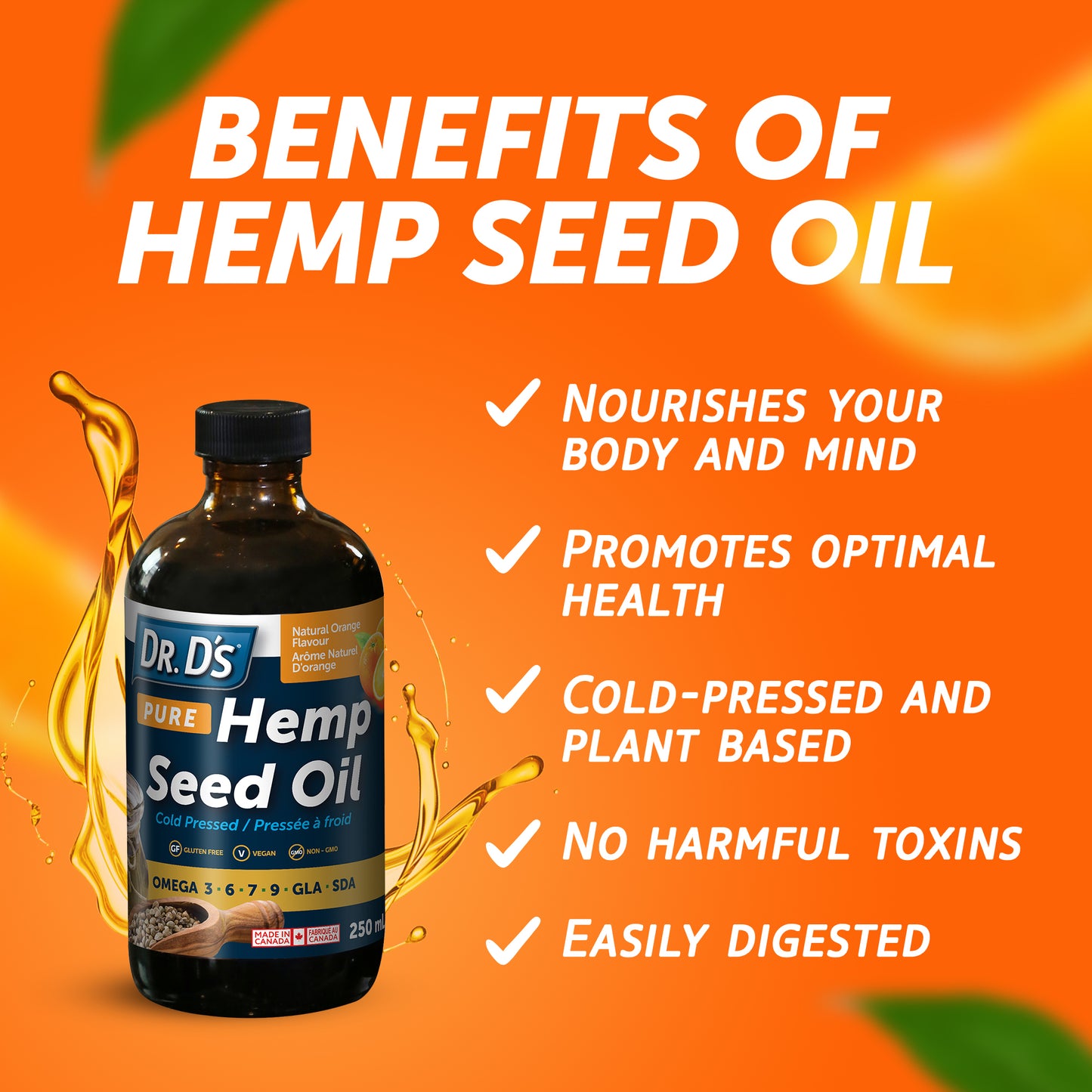 Dr. D's Pure Hemp Seed Oil with Natural Orange Flavour (250ml)